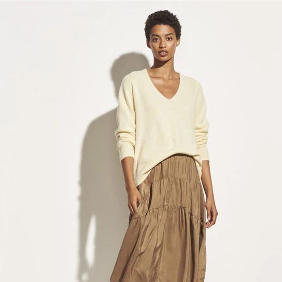 VINCE Marled V-Neck Wool Cashmere Sweater Solaria Butter Yellow Sz XXS {L54} - Picture 1 of 7